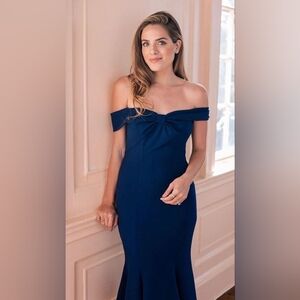 Gal Meets Glam Tyler Off The Shoulder Bow Dress Navy Blue Sz 4 Cocktail Feminine